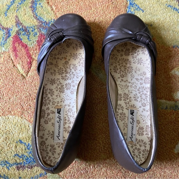 American Eagle flats. Chocolate brown w/ sassy toe box and nice little wedge. - Picture 2 of 9